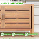Goplus Patio Storage Cabinet, 2-Door Acacia Wood Storage Container with Faux Marble Top, Outdoor Wooden Sideboard for Deck, Garden, Lawn and Backyard by CozyNest Decor