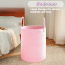 Large Woven Laundry Basket Hamper,60L Cotton Rope Storage Bin for Blankets,Toys and Clothes,Decorative Tall Nursery Hamper for Living Room,Baby Nursery,Bathroom and Bedroom,Pink by CozyNest Decor