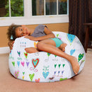 Posh Creations Bean Bag Chair for Kids, Teens, and Adults Includes Removable and Machine Washable Cover, Canvas Multi-Colored Hearts on White, 38in - Large by TinyTreasures Baby Boutique