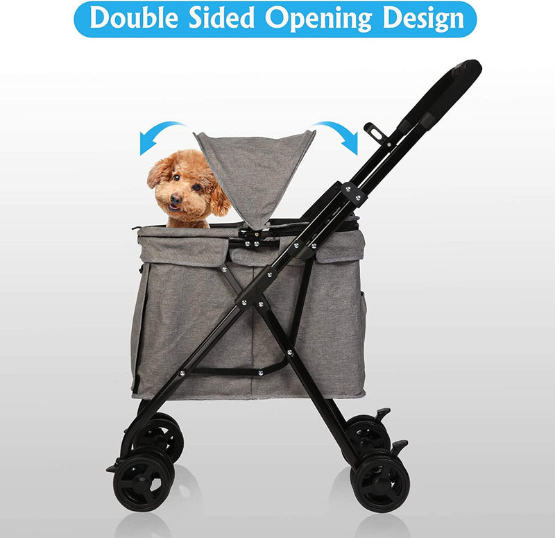 Pet Stroller Foldable for Medium Dogs Cats, with Four Wheels Storage Pocket Portable Steel Frame Jogging Travel Carrier Cage