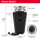 American Standard 10-US-AS-5 Garbage Disposal Anti-Jam Stainless Steel Food Waste Grinding System, Slim Line, 1/2 HP, Black by CozyNest Decor