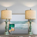 BOBOMOMO 27" Farmhouse Table Lamp Set of 2 with USB A+C for Bedroom Living Room Vintage Rustic Traditional Nightstand Bedside Lamps Retro Side Table Lamps (Green) by CozyNest Decor