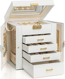 AKOZLIN 5-Tier Jewelry Box Leather Jewelry Storage Organizer with 4 Drawers Lockable for Women Girls Ring Necklace Earring Bracelet Watches Holder with Mirror White by TinyTreasures Baby Boutique