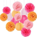 Pink-Orange Party-Decorations Paper-Flowers Lanterns - 15PCS Fall Wedding Birthday Tissue Pom Poms Streamers, Boho Baby Bridal Shower Graduation Sunset Hanging Supplies Decor Hugfond by CozyNest Decor