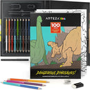 ARTEZA Kids Coloring Book and Colored Pencils Set, Dinosaur Illustrations, 50 Double-Sided Sheets, 100-lb Paper by TinyTreasures Baby Boutique