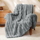 BEDELITE Faux Fur Throw Blanket for Couch, Soft and Cozy Luxurious 3D Striped Fluffy Blanket, 770GSM Thick Warm Plush Fuzzy Faux Rabbit Fur Blanket for Women Gift (Crey, 50"x 60") by CozyNest Decor