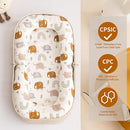 Baby Lounger, Foldable Infant Nest Pillow with Soft Memory Foam Mat, Cover with Adorable Pattern, Converts to Backpack for Easy Travel, 0-12 Months, White by TinyTreasures Baby Boutique