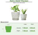 8 Inch + 6 Inch Retro Ceramic Planter Set of 2 with Drainage Hole and Saucer for Multiple Plants, Indoor-Outdoor Garden Pots for Succulent, Orchid, and Flower (Retro White) by CozyNest Decor