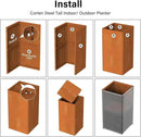 Cor Ten Steel Planter 26 Inch Tall Planter with Drainage Holes, Rust-Resistant/Heavy-Duty Metal Planter Box for Garden, Patio, Porch & Yard (14x14x26in)