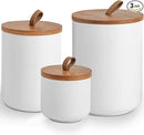 White Ceramic Canister Set with Bamboo Lids, 3-Piece Airtight Food Storage Jars for Kitchen - Flour, Sugar, Coffee, Tea, Spice - Small, Medium, Large Sizes by CozyNest Decor