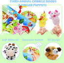 Farm Crinkle Books for Babies with 10 Finger Puppets Set, Touch and Feel Cloth Soft Farm Animal Tail Book with BiBi & Teething Toy, Puppets for Kids Ages 4-8, Baby Shower Birthday Gifts by TinyTreasures Baby Boutique