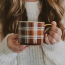 Sweet Water Decor Brown Plaid Mug with Gold Handle, 14oz Fine Bone China Coffee Cup for Tea, Latte, or Hot Cider, Cozy Fall Drinkware, Housewarming & Hostess Gift for Autumn and Thanksgiving by CozyNest Decor