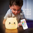 Lumipets Remote Control Silicone Night Light for Kids - Pig Design with 9 Soft Colors & Sleep Timer - Rechargeable, Battery-Operated Lamp for Bedroom | Baby Nursery, Toddler, Girls, Boys by TinyTreasures Baby Boutique
