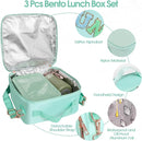 Girl Lunch Bag with 6 Compartment Bento Box with 10oz Thermo- Preppy Green Nylon Insulated Lunch Box Adjustable Strap, Birthday Gift For Girl Kids Teens Travel Picnic School by TinyTreasures Baby Boutique