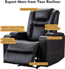 CANMOV Electric Power Recliner Chair with USB Ports and Cup Holders, Breathable Leather Home Theater Seating with Hidden Arm Storage (Black) by CozyNest Decor