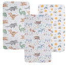 Pack n Play Sheet Stretchy Fitted Portable Mini Crib Sheets Set 3 Pack,Playard Sheets Convertible Playard Mattress Cover,Ultra Soft Jersey Material,Sun/Forest Deer/Dinosaur by TinyTreasures Baby Boutique