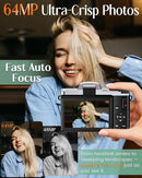 4K Digital Camera for Photography with WiFi,64MP Autofocus Vlogging Camera for YouTube,3'' 180° Flip Screen Compact Travel Camera for Teens with 32GB SD Card,16X Zoom,Anti-Shake,2 Batteries(Charcoal) by TinyTreasures Baby Boutique