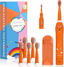 Kids Sonic Electric Toothbrush, Rechargeable Smart Toothbrush for Children Age 3-12, 2 Mins Timer, 6 Modes, 6 Brush Heads, Wall-Mounted Holder by TinyTreasures Baby Boutique