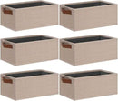 GhvyenntteS Small Fabric Storage Bins 6 Pack, 11.8" x 7.87" x 5.11" Storage Basket with Leather Handles, Closet Storage Bins for Shelves, Storage Baskets for Shelves, DVD Storage (Beige Yellow) by CozyNest Decor