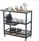 Bar and Serving Cart Industrial & Modern Rustic Rolling Bar and Serving Cart,3-Tiered Wood & Metal Kitchen Bar Cart Island with Wheels,Move Storage Coffee/Wine Island Shelf,Black by CozyNest Decor