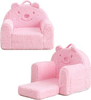 Toddler Chair,Sherpa Bear Kids Chair,Toddler Couch Fold Out,Children Reading Chair,Flip Out Kids Couch,Toddler Sofa Convertible for Age 1-3(Pink Bear) by TinyTreasures Baby Boutique