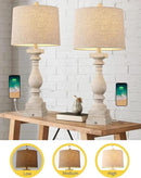 BOBOMOMO 27" Farmhouse 3-Way Dimmable Touch Control Table Lamp Set of 2 with USB A &USB C Charging Ports for Bedroom Living Room Vintage Rustic Traditional Nightstand Bedside Lamps (2 Bulbs Included) by CozyNest Decor
