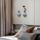 Set of Two Blue and White Porcelain Wall Vases for Flowers – Handmade Chinoiserie Ceramic Wall Mounted Flower Vase, Decorative Hanging Vases for Living Room, Bookshelf & Indoor Décor by CozyNest Decor
