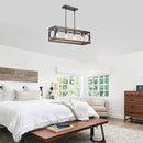 XINGQI Rectangle Chandeliers 31.5" Farmhouse Kitchen Island Lighting Fixture Over Table Modern Vintage Linear Hanging 4-Light for Dining Room Living Room Black Wood Grain Finish with Glass Lampshade by CozyNest Decor
