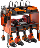 CCCEI Modular Power Tool Organizer Wall Mount with Charging Station. Garage 4 Drill Storage Shelf with Hooks, Drill Bit Heavy Duty Rack, Orange Tool Battery Holder Built in 8 Outlet Power Strip. by GreenHaven Gardens