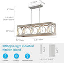 XINGQI Farmhouse Dining Room Chandeliers, Rectangle Vintage Hanging Lighting Fixtures, 4-Light Kitchen Island Lighting, Rustic Metal Chandelier Pendant Light, Antique Wood Grain XY082 by CozyNest Decor