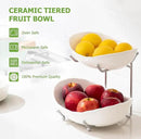HBlife Fruit Bowl for Kitchen Counter - 2 Tier Ceramic Fruit Bowl with Metal Stand, Tiered Fruit Basket for Kitchen Counter, Serving Platters Serving Trays for Party by CozyNest Decor