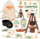 Kids Camping Toys Set - Pretend Play Camping Set with Food Toy, Spray Stove, Oil Lantern, Binoculars, Compass, Tableware, Watch & Storage Bag, Birthday for Ages 3+ by TinyTreasures Baby Boutique