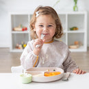 Bumkins Toddler Utensils, Kids Size Fork and Spoon Set, Silicone and Stainless-Steel Training Silverware, Angled Forks/Sporks for Self-Feeding, Children Hold Learning to Eat, 18 Mos Up, Sand Beige by TinyTreasures Baby Boutique