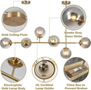 KCO Lighting 6-Light Modern Globe Sputnik Chandelier Brass Gold Linear Pendant Chandelier Lighting Smoke Glass Dining Room Chandelier Mid Century Sputnik Island Lights for Kitchen Living Room by CozyNest Decor