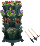 Vertical Planter 4 Tier Stackable Planters Garden Planters Strawberry Herb Flower and Vegetable Planter Indoor Outdoor Gardening Pots with Removable Wheels and Tools by GreenHaven Gardens