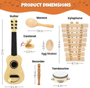 Natural Wood Musical Toys for Toddlers 1-3, Kids Musical Instruments set of 7 items Kids Guitar Egg shakers Flute Instruments Maracas Baby Xylophone Tambourine Castanets, Toddler learning Toys Experts by TinyTreasures Baby Boutique