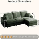 Modular Sectional Sofa Couch, Plush Corduroy Fabric Sectional Couches for Living Room with USB Charging Ports, Phone Holders, and Multi-Functional Storage Armrests (Green, 3set+1ottoman) by CozyNest Decor