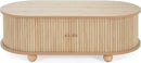 Oval Coffee Table with Storage for Living Room, Retro Charm Wooden Fluted Center Table, 47.24" Modern Classic Accordion Door Coffee Tables Dual Level Storage Side Table for Home,Office-Natural by CozyNest Decor