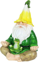 Exhart Solar Light-Up Meditating Gnome Statue w/LED Frog, Durable Resin Garden Décor, 8”x6.5”x10.5” by CozyNest Decor