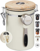 Veken Coffee Sugar Canister with Window, Coffee Lover Gift Set,Airtight Stainless Steel Kitchen Food Storage Container Gifts, Date Tracker & Scoop for Grounds Coffee,Beans,Tea,Flour,Cereal,22OZ,Cream by CozyNest Decor