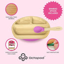 Abiie Octopod Bamboo Dish - Kids Plates for 4 months and up, 3-Compartment Baby Plates with Suction, Triangle Bamboo Baby Plate, Mess-Free Toddler Suction Plates, Baby Feeding Supplies, 8.3x1.9x7.7 in by TinyTreasures Baby Boutique