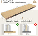 Heimlove 12 Inch Deep Floating Shelves, 48 x 12 inches Long Wall Shelf, Large Display Shelf & Storage Shelf, Rustic Wood Wall Shelves for Fireplace Mantel, Set of 2(Oak) by CozyNest Decor