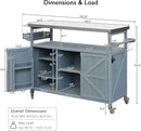 Outdoor Kitchen Island, Rolling Bar Cart & Storage Cabinet, Farmhouse Solid Wood Outdoor Grill Table with Stainless Steel Top, Spice Rack, Towel Rack for Kitchen & BBQ, Grey Blue
