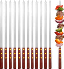 Cunhill 12 Pcs 17.7 Inch Kabob Skewers for Grilling 0.4 Inch Wide Flat Blade Thin Stainless Steel Kabob Sticks Long Barbecue Reusable Metal BBQ Skewers with Wood Handles for Tailgate Party Outdoor by GreenHaven Gardens