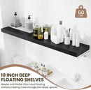 Fun Memories 55 Inch Fireplace Mentel Shelf, 10 Inch Deep Shelves for Display & Wall Storage, Rustic Wood Wall Shelf, Extra Long Floating Shelves for Living Room Laundry Room, Black, Set of 1 by CozyNest Decor