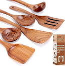 SPATUAMZ Wooden Cooking Spoons, Ladle and Spatula, Fine Polished Teak Wood Cooking Utensils Set of 6, Nonstick Wooden Kitchen Spoon & Spatula Set by CozyNest Decor