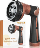 FANHAO Garden Hose Nozzle, 100% Heavy Duty Metal Water Hose Sprayer with 8 Spray Patterns, High Pressure Water Nozzle with Thumb Control, On Off Valve for Watering Plants, Washing Cars & Pets, Brown by GreenHaven Gardens