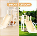 XJD 5 in 1 Toddler Slide, Kids Slide for Toddlers Age 1-3, Outdoor Indoor Playset for Toddlers with Basketball Hoop and Ball, Storage Space and Non-Slip Steps Telescope (Beige) by TinyTreasures Baby Boutique