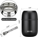 17 oz Insulated Lunch Containers, Black, Vacuum Stainless Steel Thermo Lunch Box with Handle and Folding Spoon for School, Office, Travel by TinyTreasures Baby Boutique