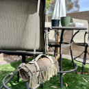 Picnic Blanket Extra Large Waterproof with Strap 59"x79" - Machine Washable Tassels Faux Wool Cashmere for Park, Grass, Camping, Hiking, Concerts (Deep Tan with white shoulder strap, 59"X79") by TinyTreasures Baby Boutique